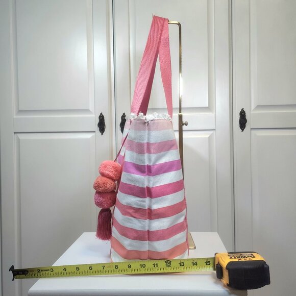 Victoria Secret Large Pink Orange Canvas Striped Beach Tote Bag - Picture 14 of 14